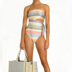 Zimmermann Mae stripe strapless cutout one-piece swimsuit size 2